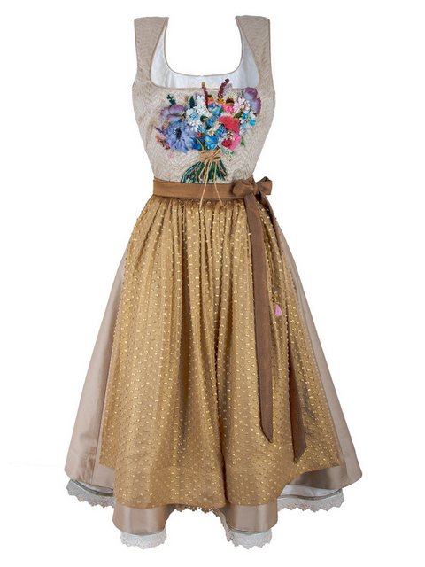 RUA & RUA Dirndl Midi-Dirndl aus Seide mit Seidenschürze und Blumenstickere günstig online kaufen