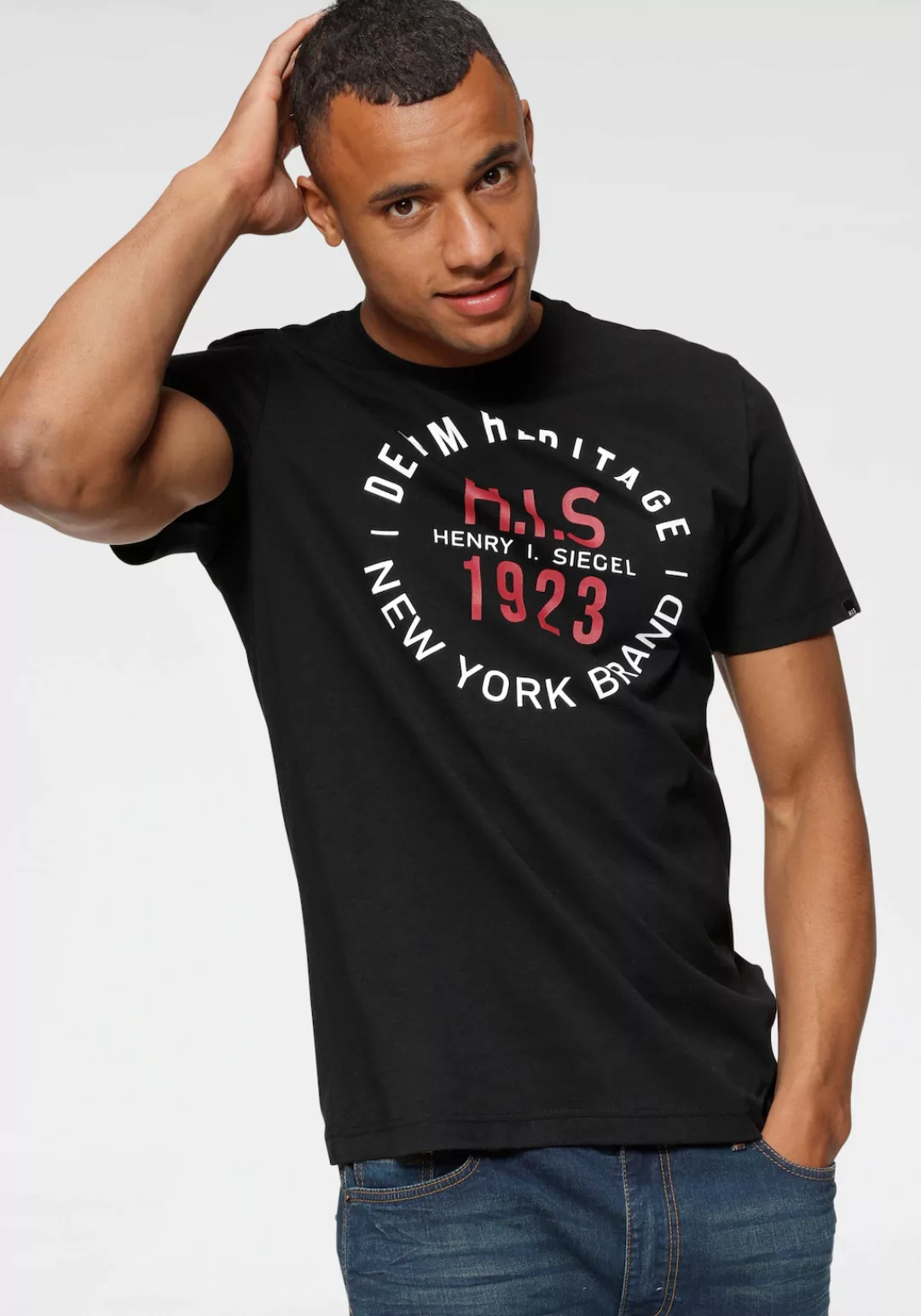 H.I.S Rundhalsshirt Kurzarm, schmale Passform, mit Print, Rundhals, aus Bau günstig online kaufen