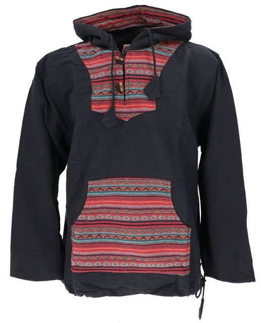 Guru-Shop Sweater Goa Kapuzenshirt, Baja Hoody - schwarz/bunt Hippie, Ethno günstig online kaufen