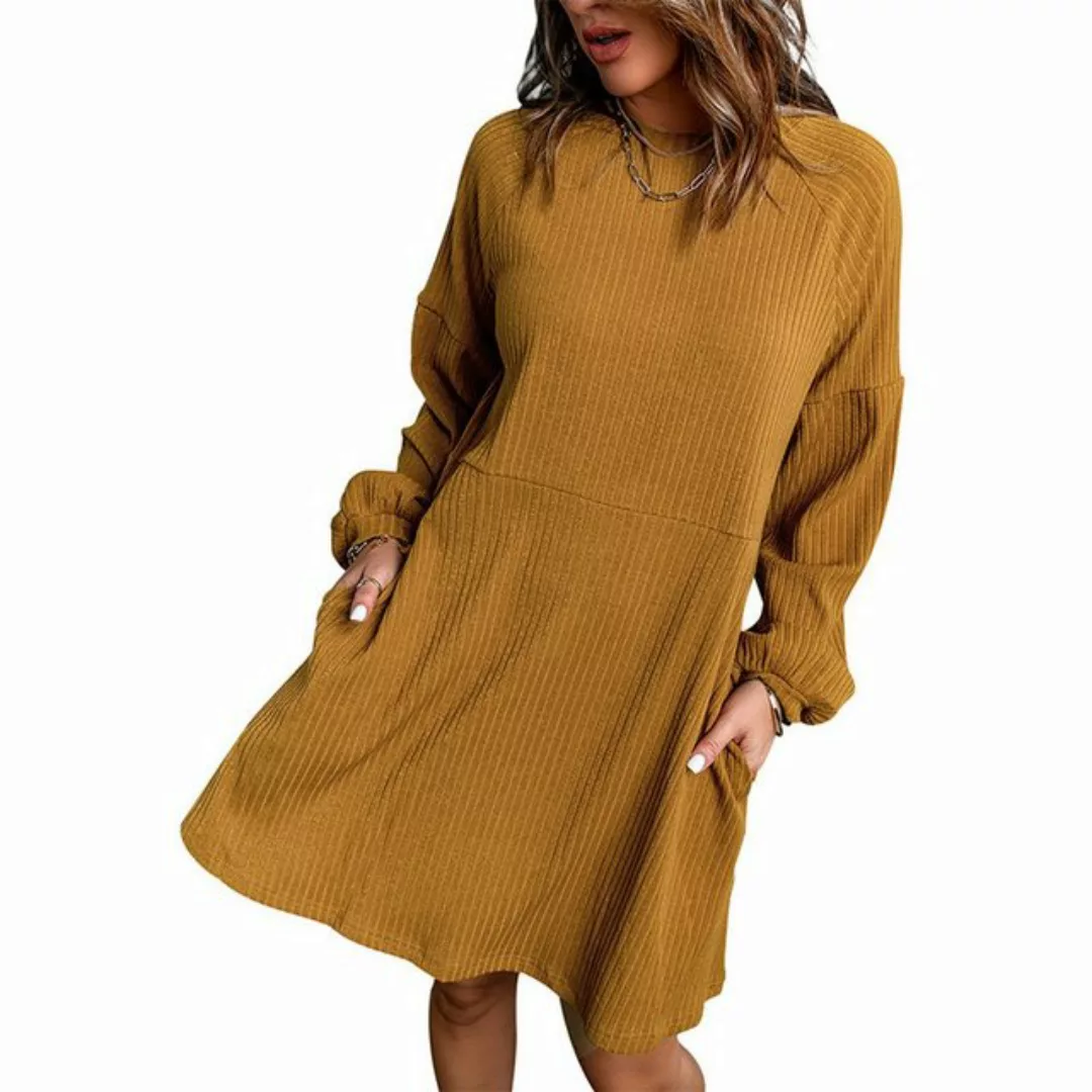 RUZU UG Dirndl Einfarbiges, kurzes Kleid mit langen Ärmeln aus Strickpullov günstig online kaufen