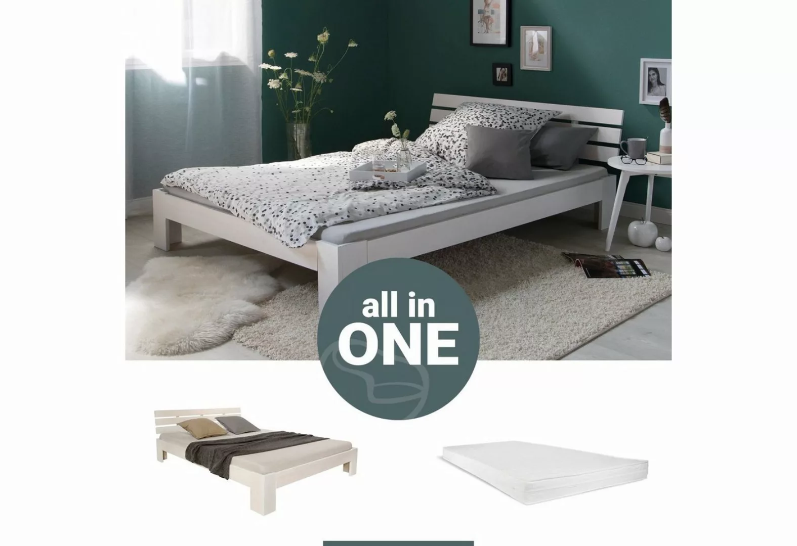 Homestyle4u Holzbett Doppelbett mit Matratze Lattenrost 140x200 cm Bett günstig online kaufen