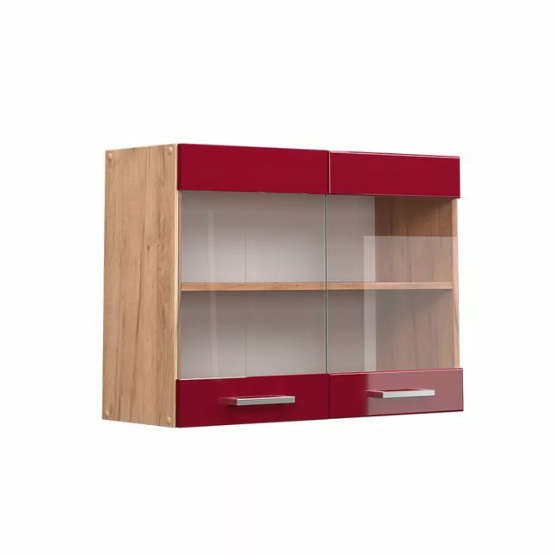 Vicco Glashängeschrank R-Line, Bordeaux Hochglanz/Goldkraft Eiche, 80 cm günstig online kaufen