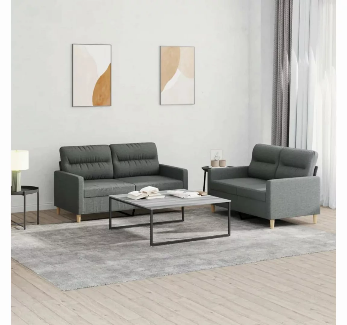 vidaXL Sofa Sofagarnitur Set mit Kissen Stoff, 2-tlg., Dunkelgrau günstig online kaufen