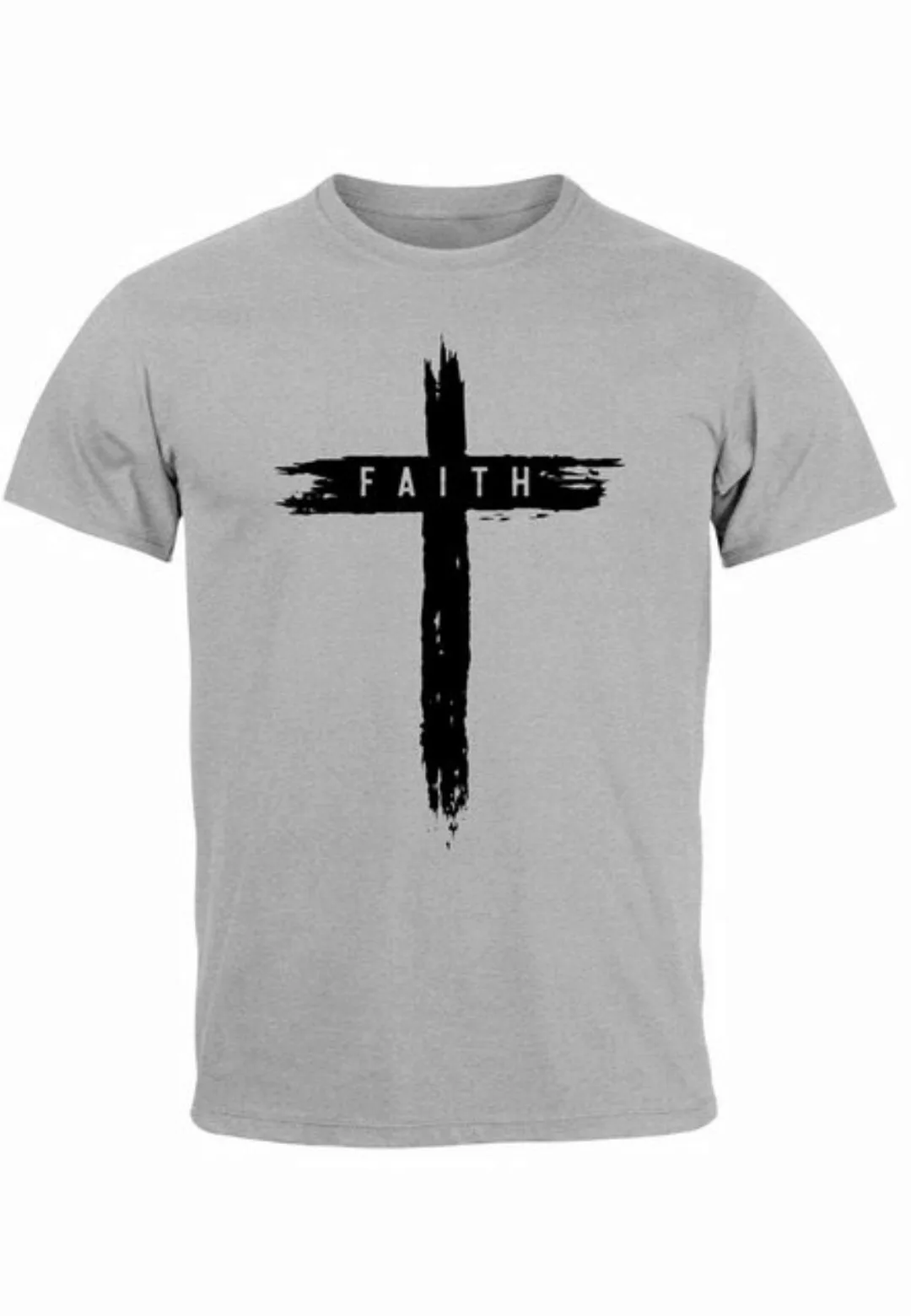 Neverless Print-Shirt Herren T-Shirt Printshirt Aufdruck Kreuz Cross Faith günstig online kaufen