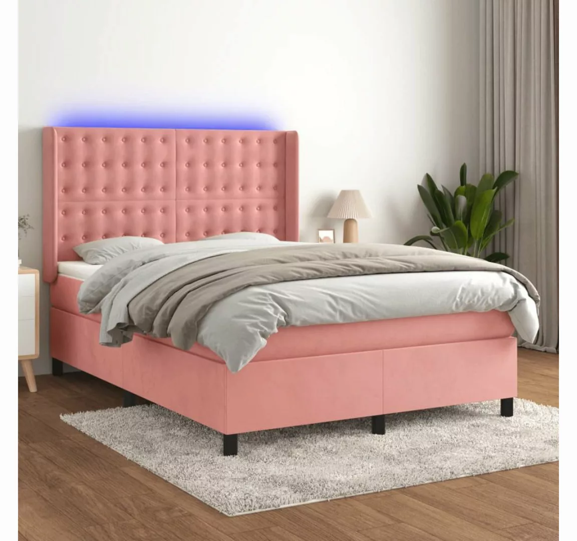 vidaXL Boxspringbett Boxspringbett mit Matratze und LED Samt (140 x 200 cm, günstig online kaufen