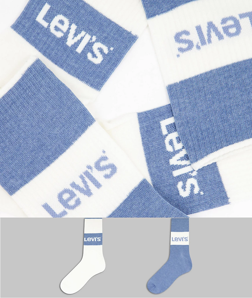 Levi's – Nachhaltige, gerippte Socken in Creme und Blau im 2er-Pack-Weiß günstig online kaufen