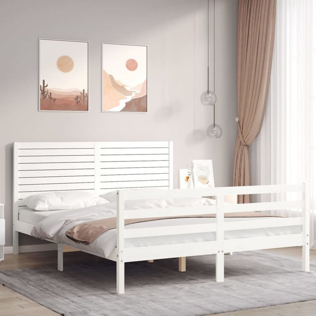 vidaXL Bettgestell Massivholzbett mit Kopfteil Weiß 160x200 cm Bett Bettges günstig online kaufen
