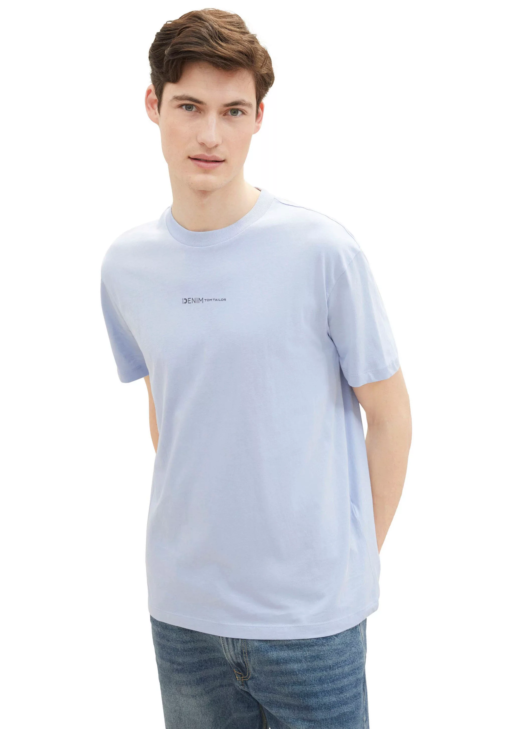 TOM TAILOR Denim Rundhalsshirt mit Logo-Print und aus reiner Baumwolle günstig online kaufen