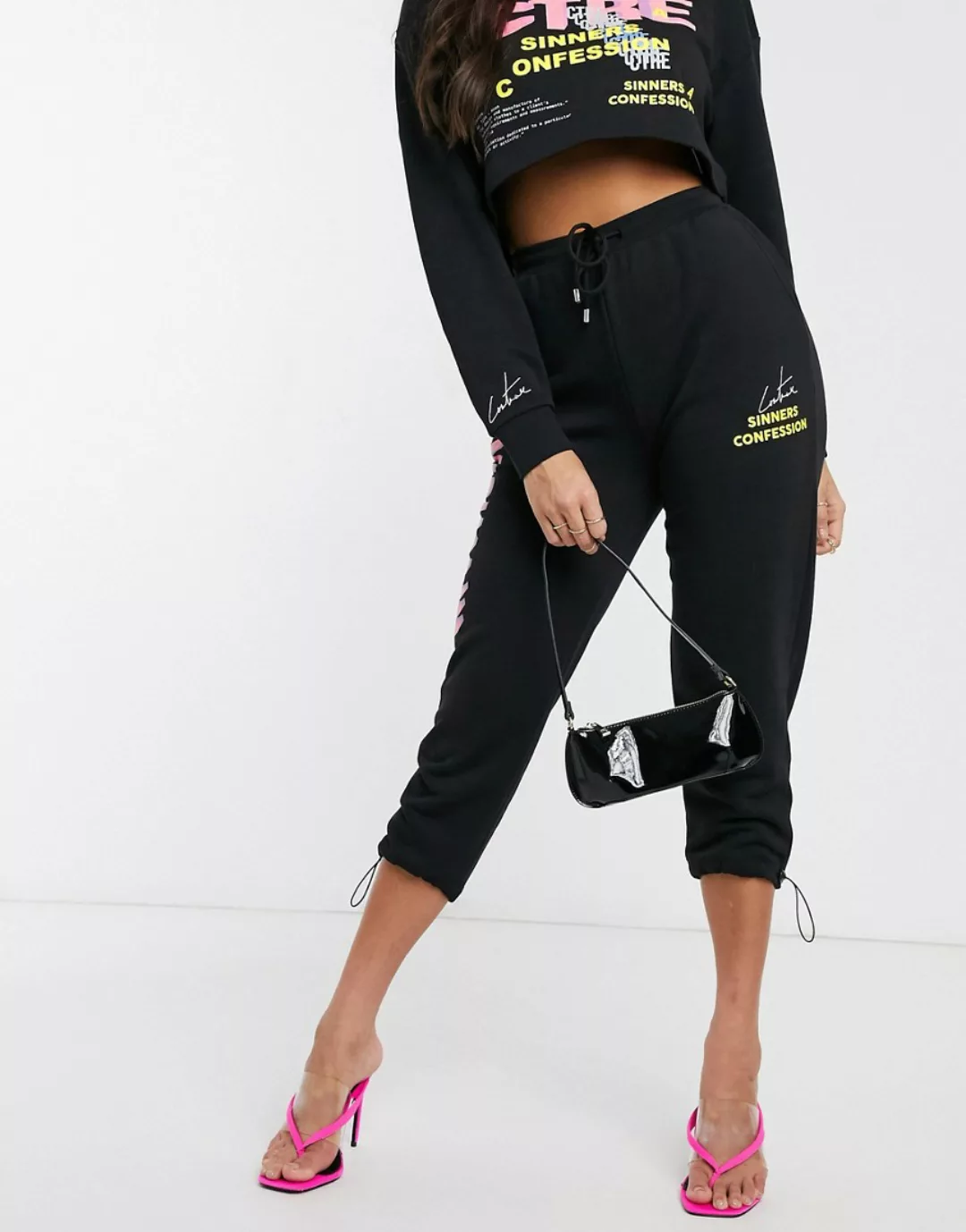 The Couture Club – Gemusterte Jogginghose in Schwarz günstig online kaufen