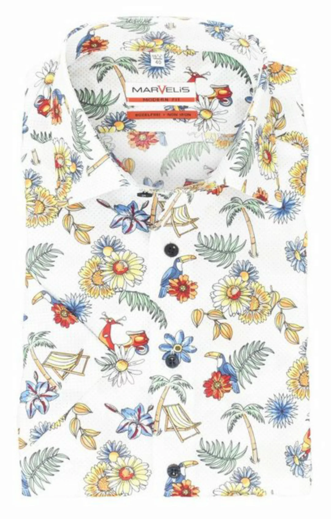 MARVELIS Kurzarmhemd Kurzarmhemd - Modern Fit - Kurzarm - Florales Muster - günstig online kaufen