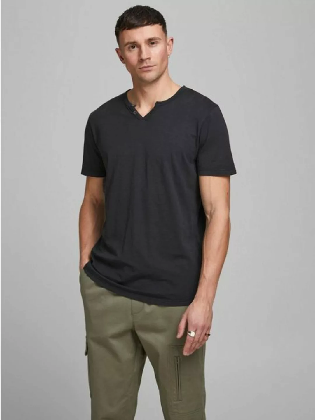 Jack & Jones T-Shirt Basic T-Shirt V-Neck Kurzarm mit Knöpfen JJESPLIT 5545 günstig online kaufen