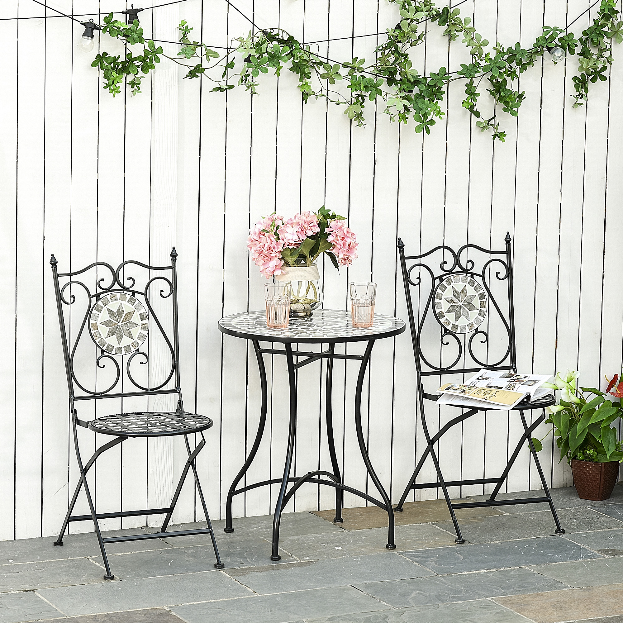 Outsunny Garten Sitzgruppe für 2 Personen Balkonmöbel Set mit Mosaiktisch u günstig online kaufen