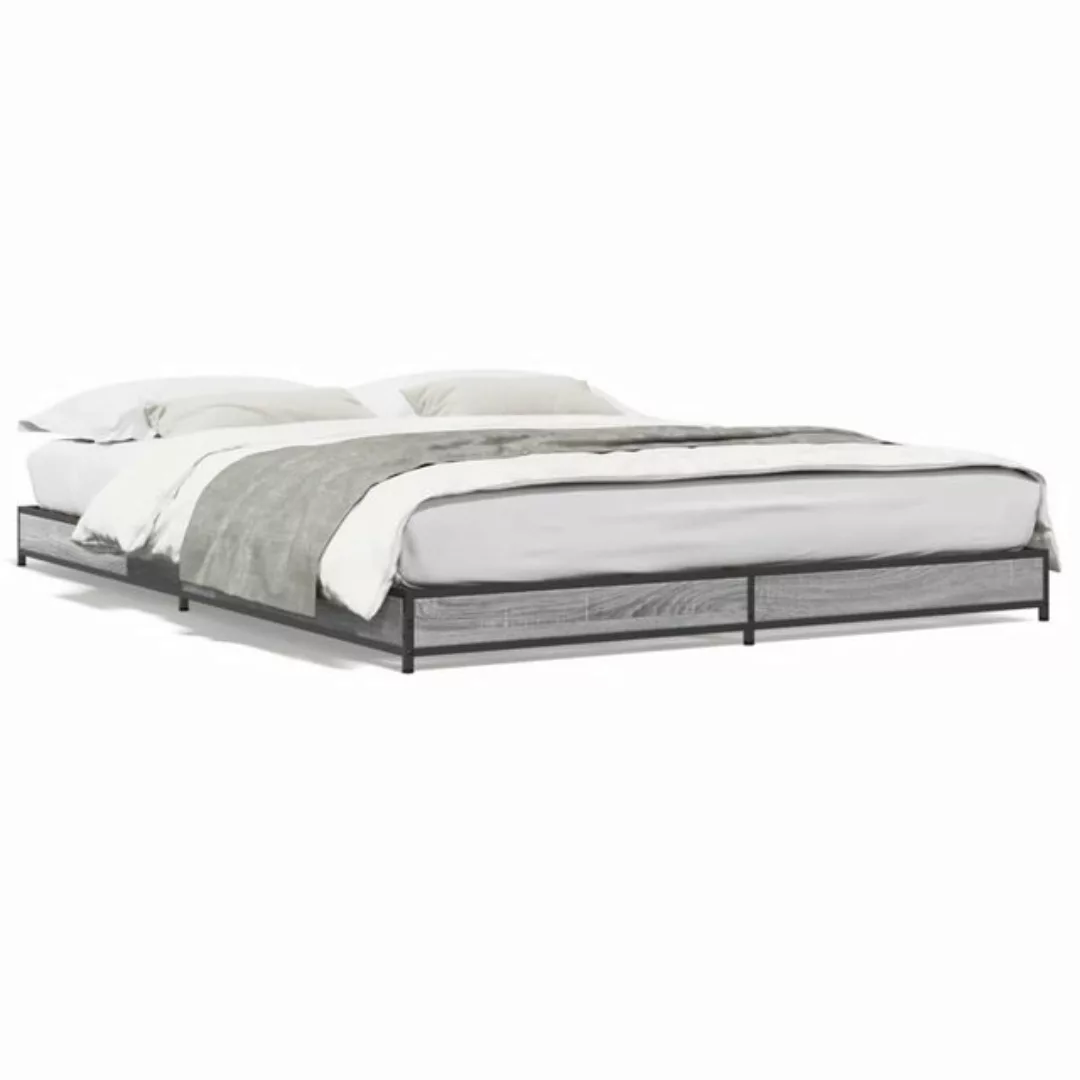 vidaXL Bett Bettgestell Grau Sonoma 135x190 cm Holzwerkstoff und Metall günstig online kaufen