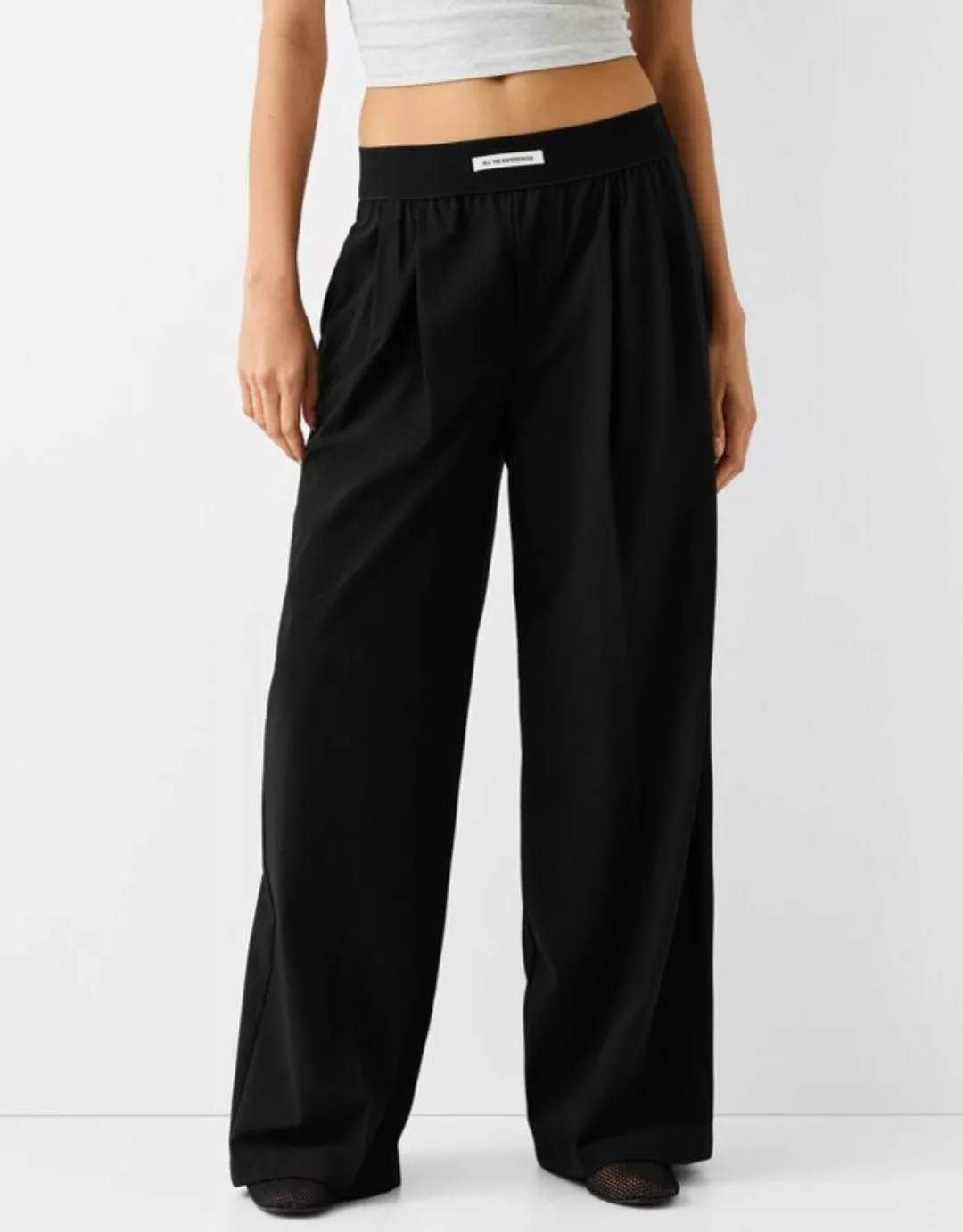 Bershka Tailored Wide-Leg-Hose Mit Stretchbund Damen Xl Schwarz günstig online kaufen