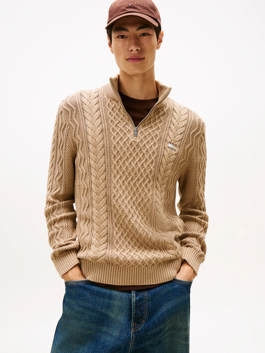 Tommy Jeans Strickpullover, Troyer-Kragen mit Reißverschluss, slim fit, Zop günstig online kaufen