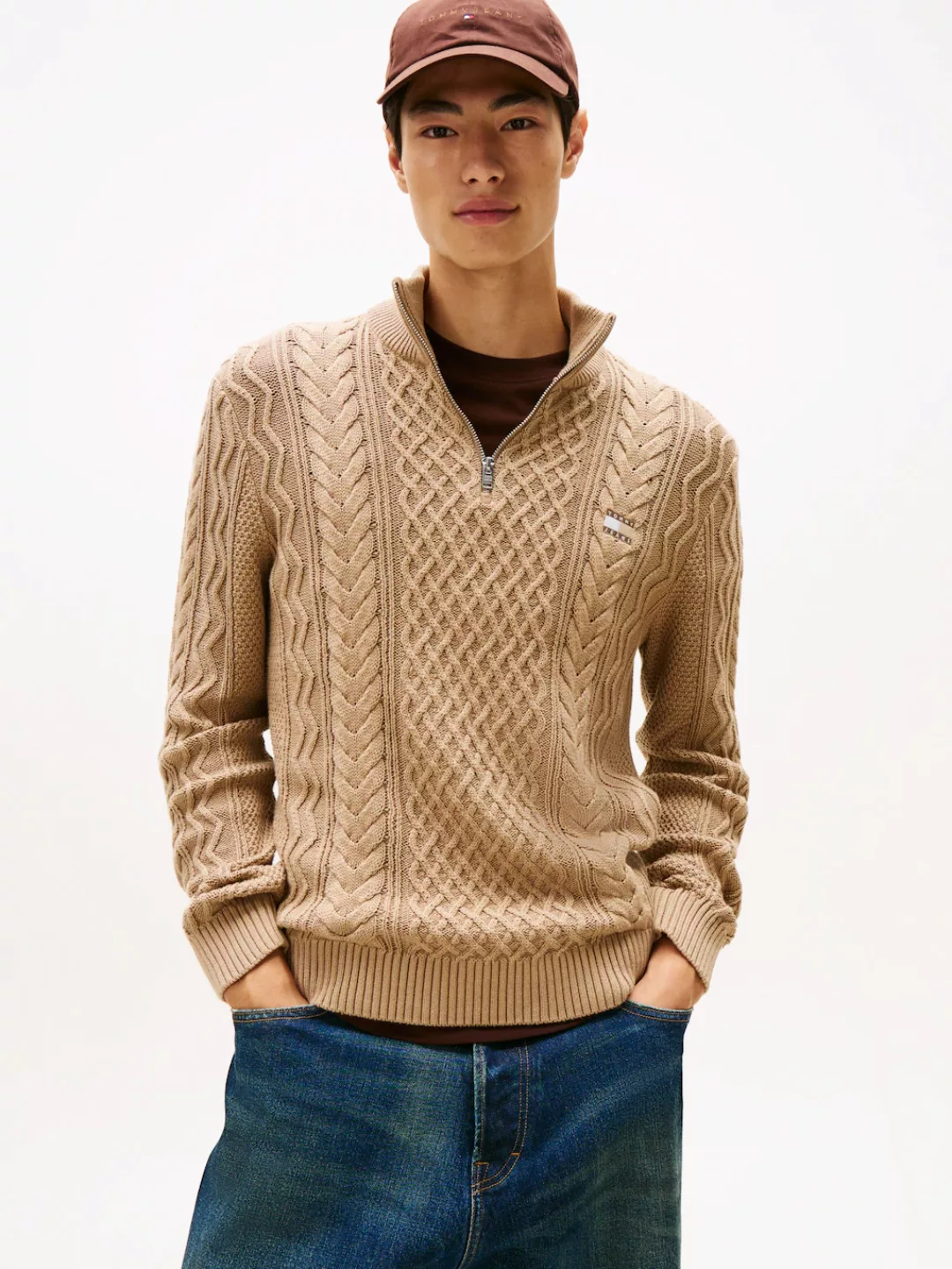 Tommy Jeans Strickpullover, Troyer-Kragen mit Reißverschluss, slim fit, Zop günstig online kaufen