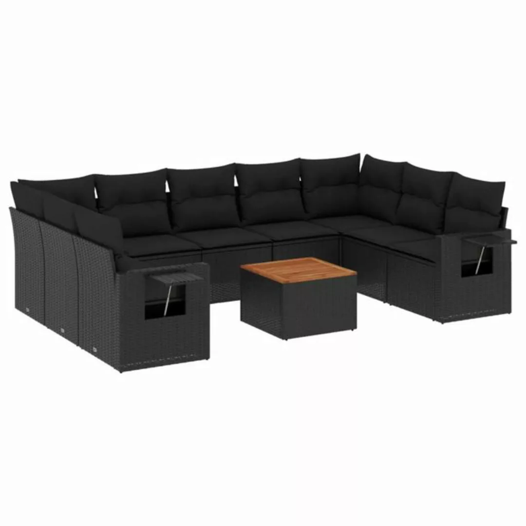 vidaXL Sofaelement 10-tlg. Garten-Sofagarnitur mit Kissen Schwarz Poly Ratt günstig online kaufen