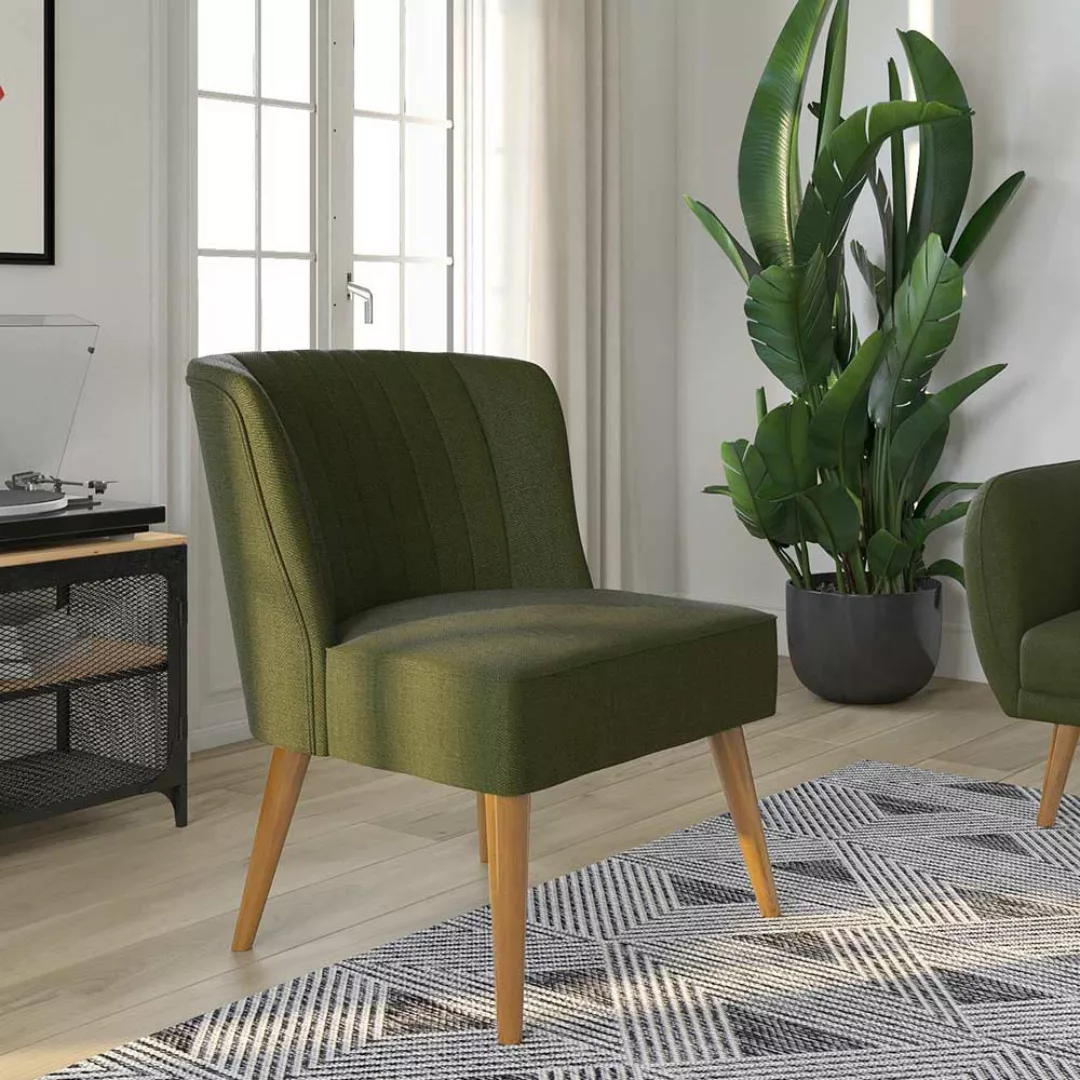 Kleiner Wohnzimmersessel im Retrostil Grün Stoff günstig online kaufen