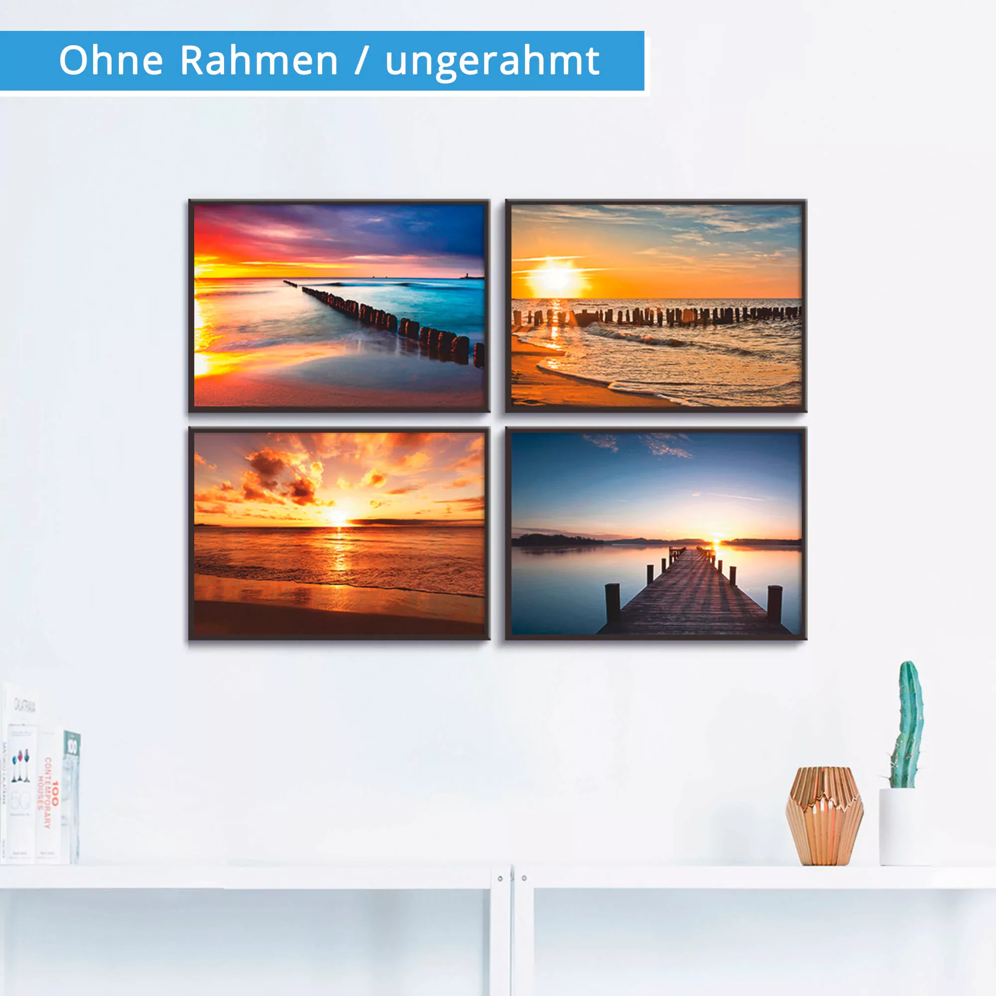 Artland Poster "Ostsee Strand Sonne Sonnenuntergang", Strand, (4 St.), Post günstig online kaufen