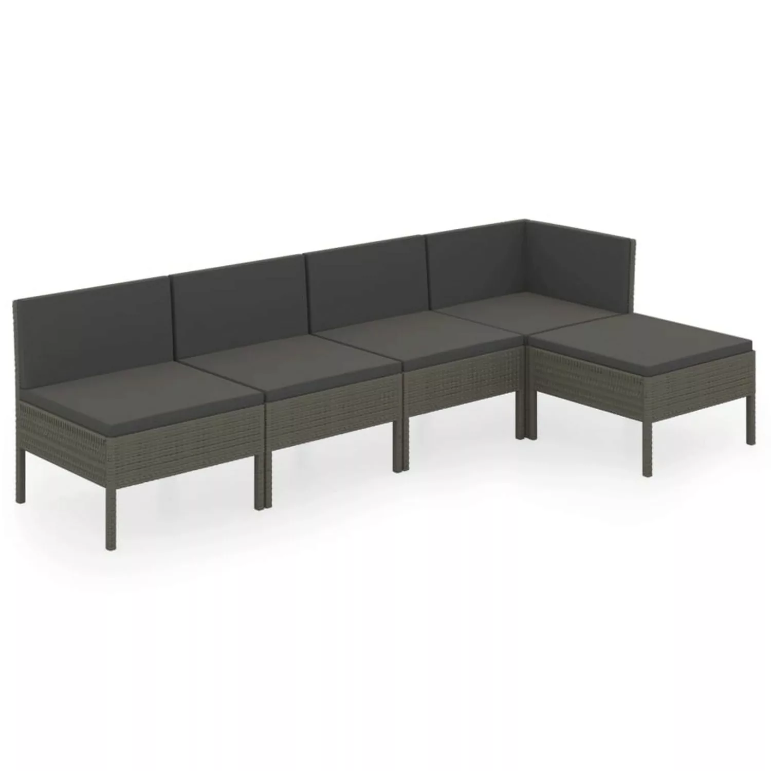 5-tlg. Garten-lounge-set Mit Auflagen Poly Rattan Grau günstig online kaufen