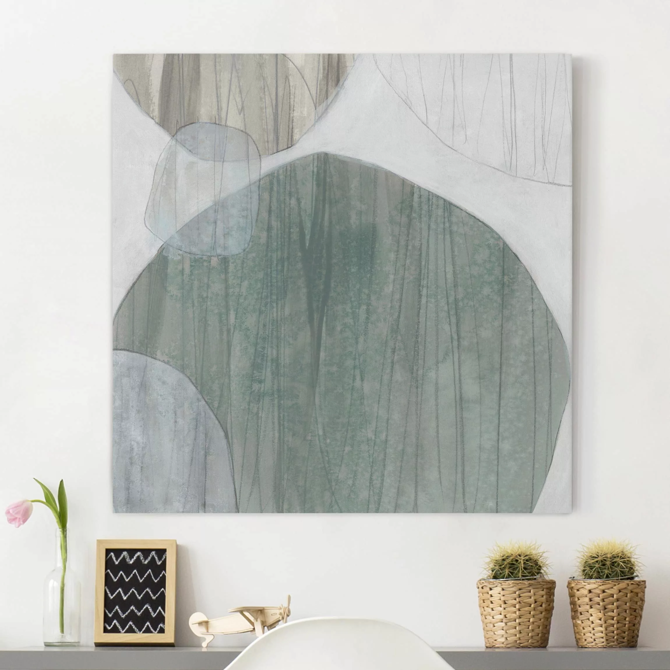 Leinwandbild Abstrakt - Quadrat Jadesteine I günstig online kaufen