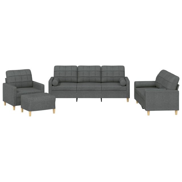 vidaXL Sofa Sofagarnitur mit Kissen Stoff, mit Zierkissen + Hocker, Dunkelg günstig online kaufen