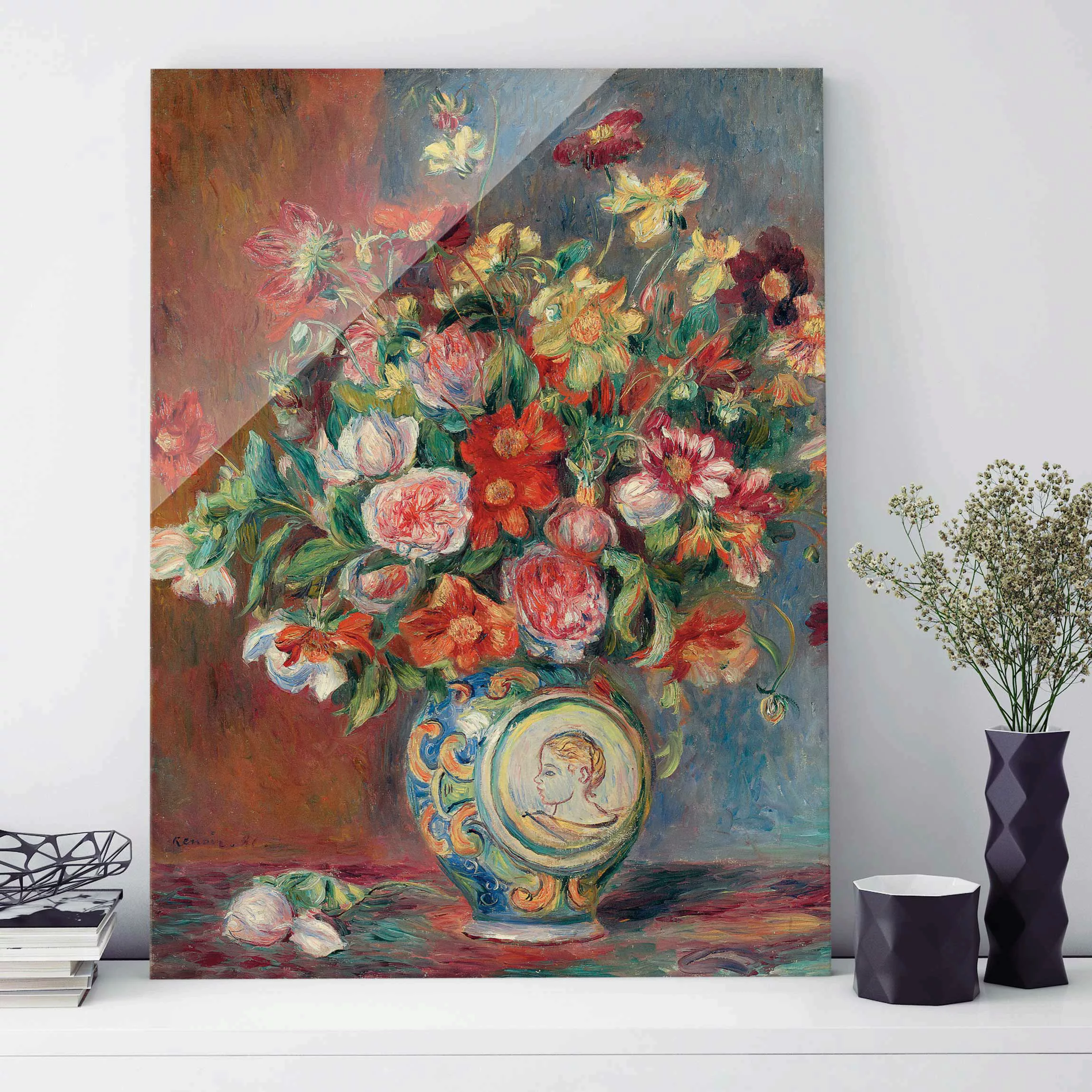 Glasbild Kunstdruck - Hochformat Auguste Renoir - Blumenvase günstig online kaufen