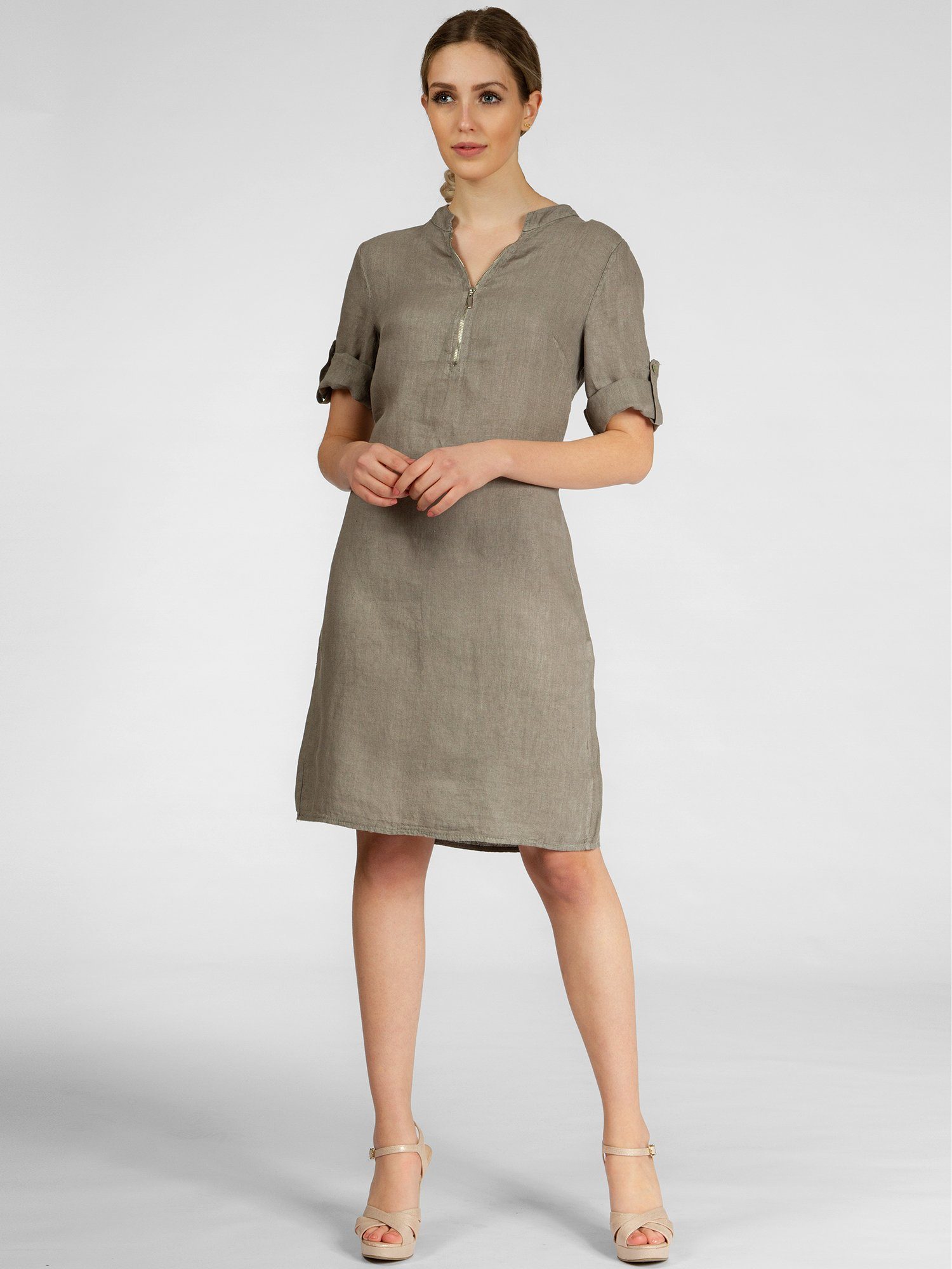 Caspar Sommerkleid SKL037 knielanges Damen Leinenkleid günstig online kaufen
