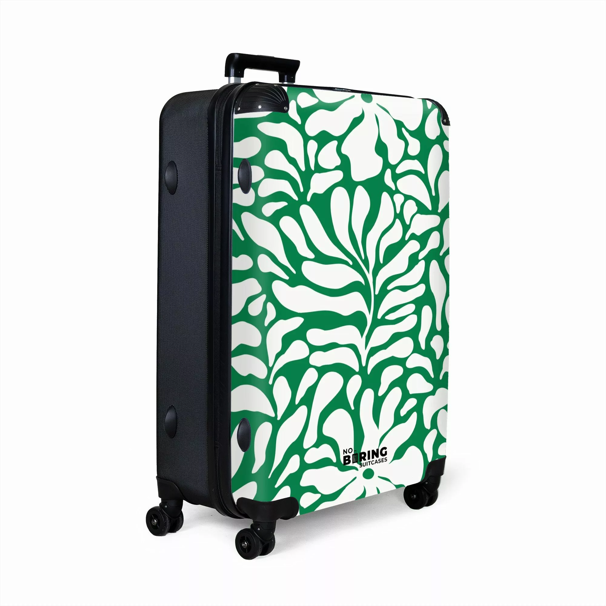 NoBoringSuitcases.com© Hartschalen-Trolley Grün mit weißem Blumendruck günstig online kaufen