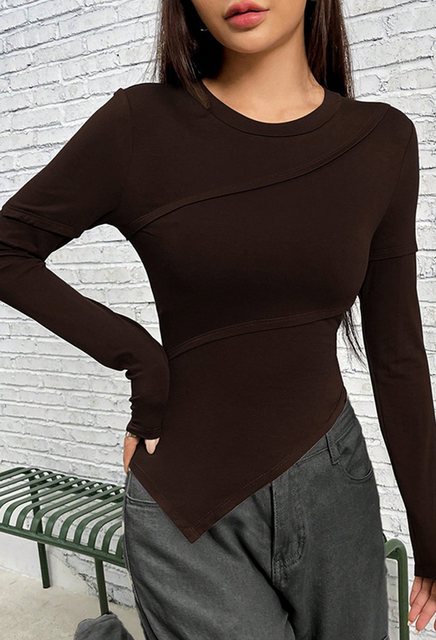 CHENIN Langarmhemd Asymmetrisches Damen-T-Shirt mit langen Ärmeln und schma günstig online kaufen