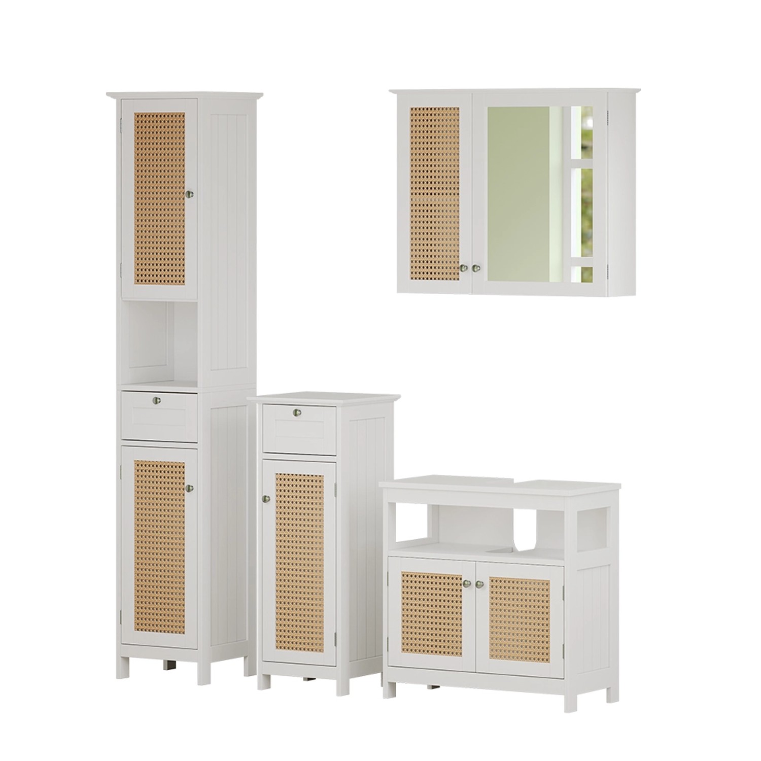 Vicco Badmöbel-Set Rosario Weiß 4 Teile mit Hochschrank günstig online kaufen
