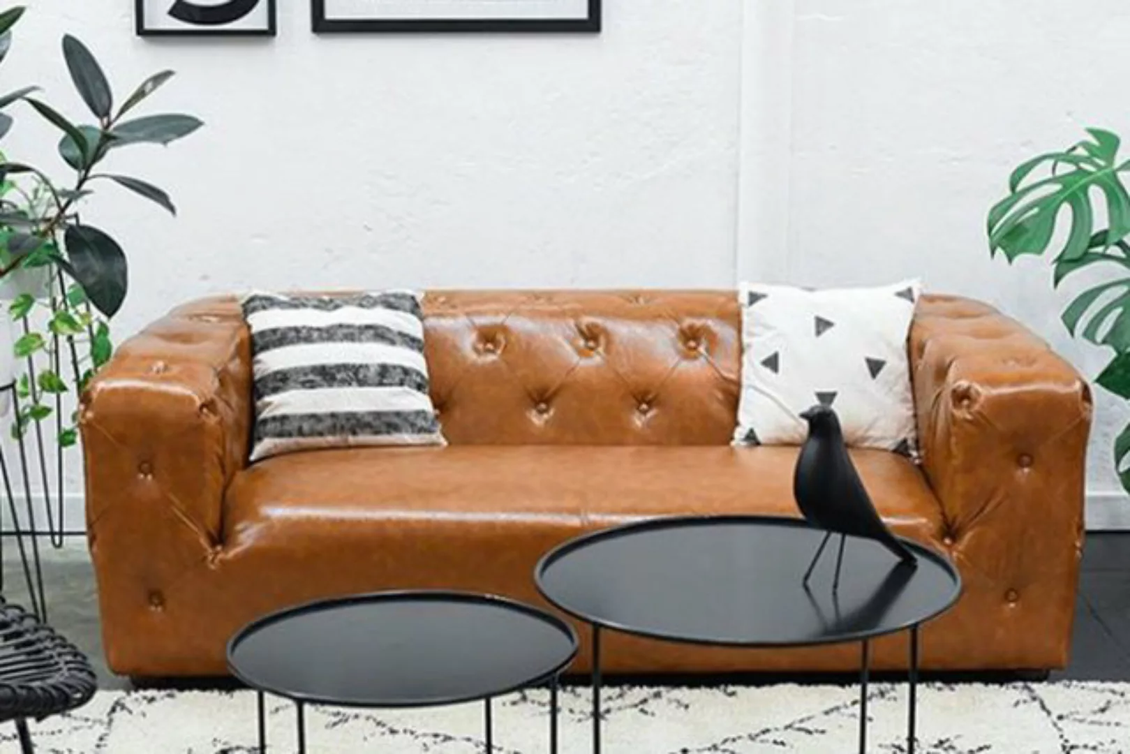 JVmoebel Sofa Braunes American Style Chesterfield Sofa Couch Leder Polster, günstig online kaufen