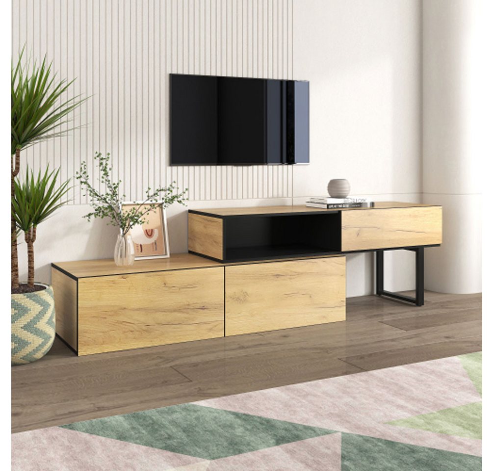 LIFEISLE TV-Schrank in Schwarz und Holzfarbe, Wohnzimmermöbel mit Metallbei günstig online kaufen