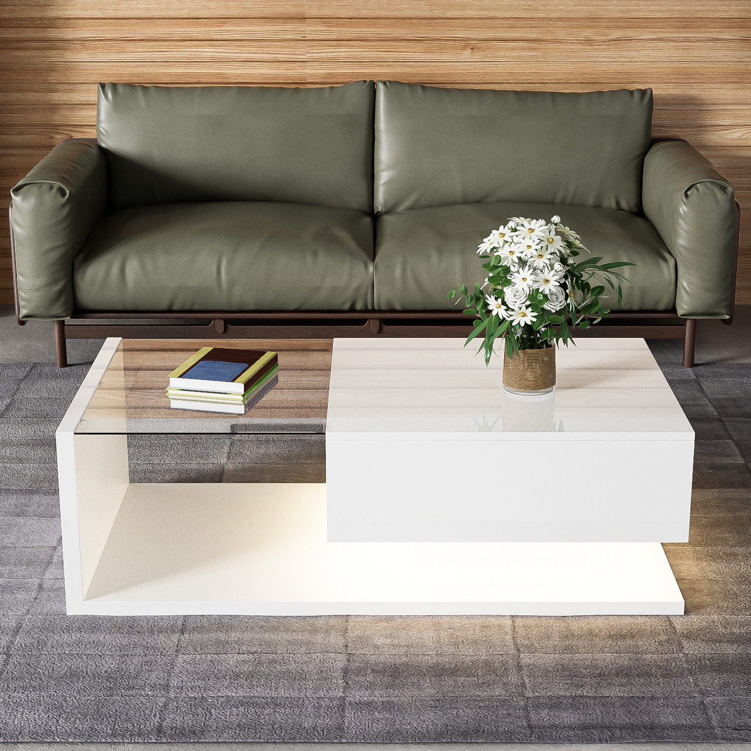 NMCXXO Couchtisch Moderner Couchtisch mit LED-Beleuchtung günstig online kaufen