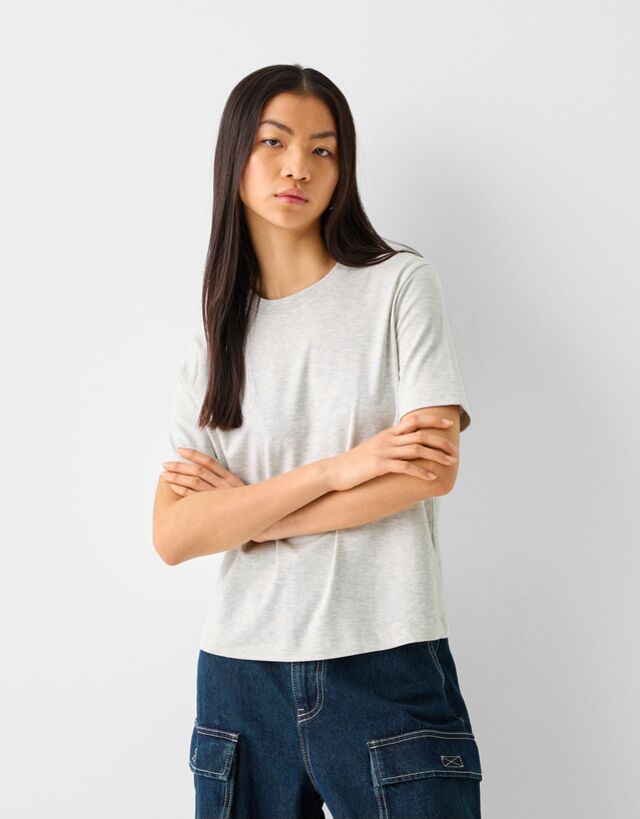 Bershka T-Shirt Im Regular Fit Damen M Grau günstig online kaufen
