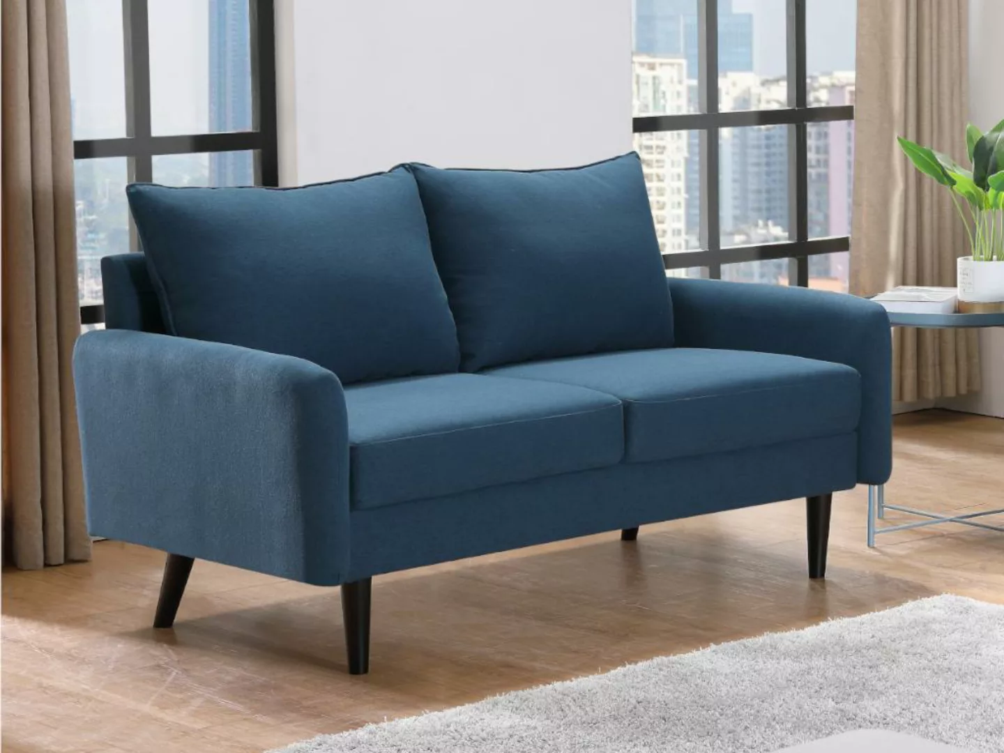 Sofa 2-Sitzer - Stoff - Blau - HALIA günstig online kaufen