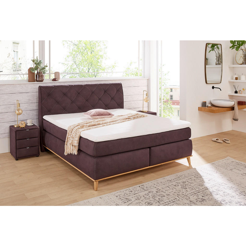 Boxspringbett  aubergine Microfaser Liegefläche B/L: ca. 180x200 cm günstig online kaufen