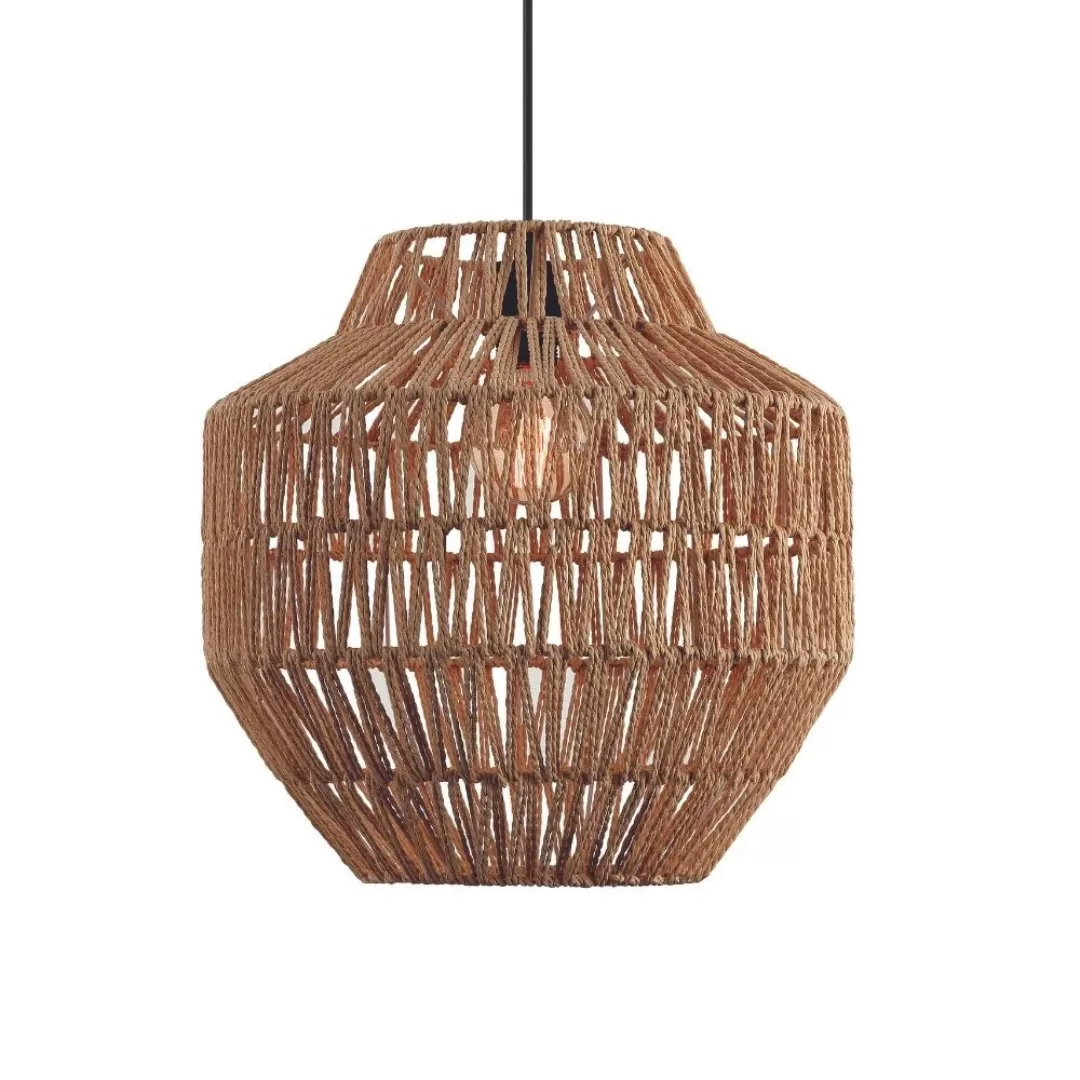 Pendelleuchte in Braun aus Rattan E27 400mm günstig online kaufen