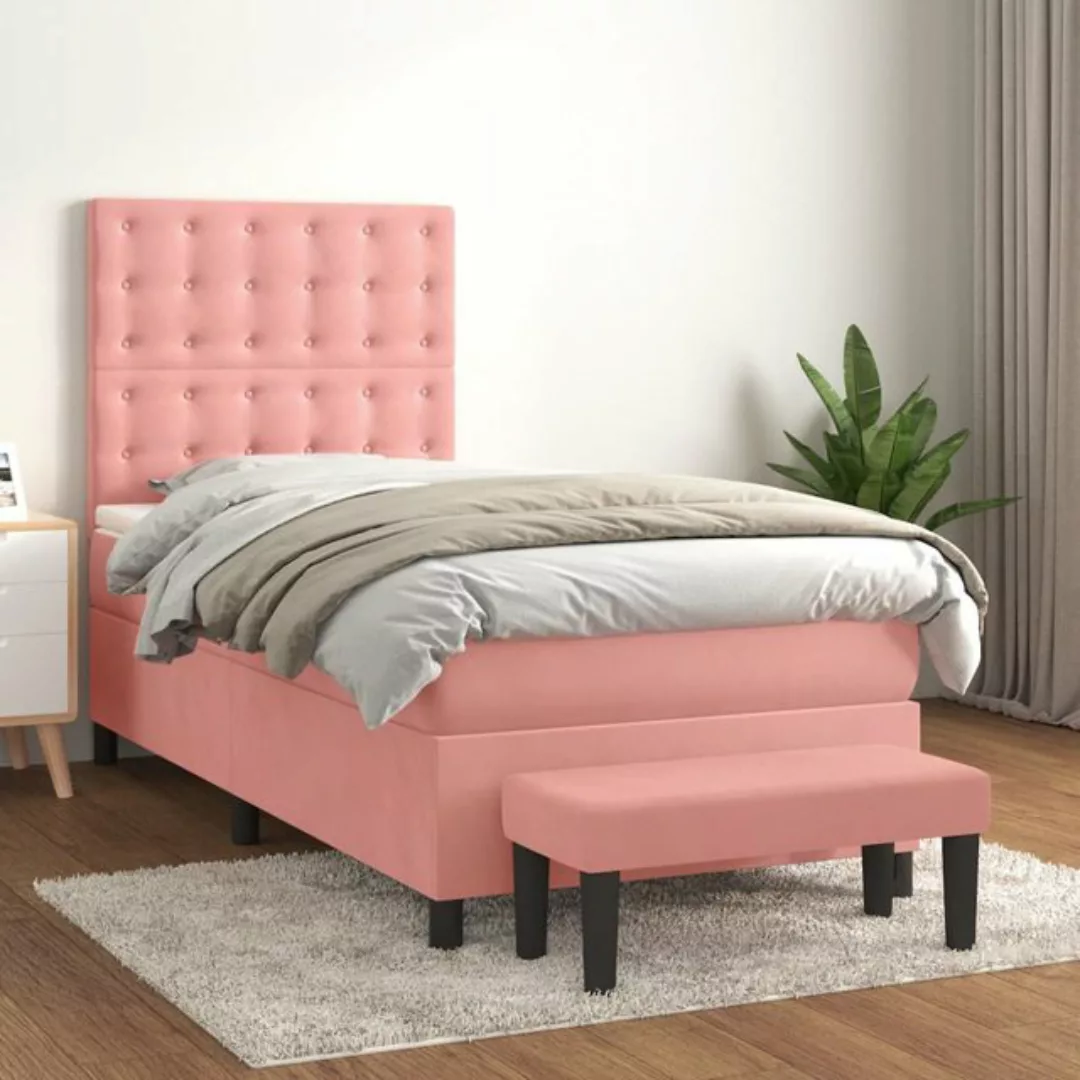 vidaXL Bettgestell Boxspringbett mit Matratze Rosa 90x200 cm Samt Bett Bett günstig online kaufen