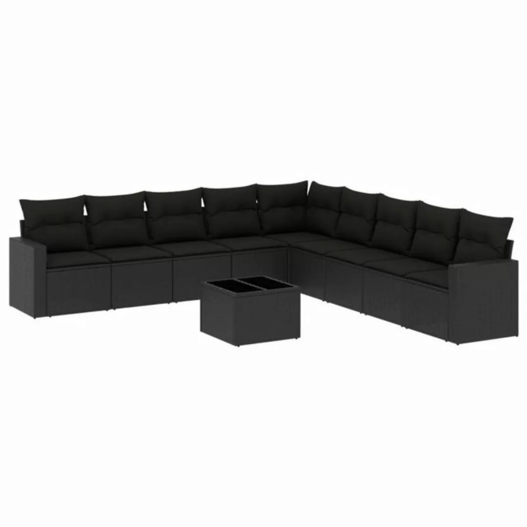 vidaXL Loungesofa 10-tlg. Garten-Sofagarnitur mit Kissen Schwarz Poly Ratta günstig online kaufen