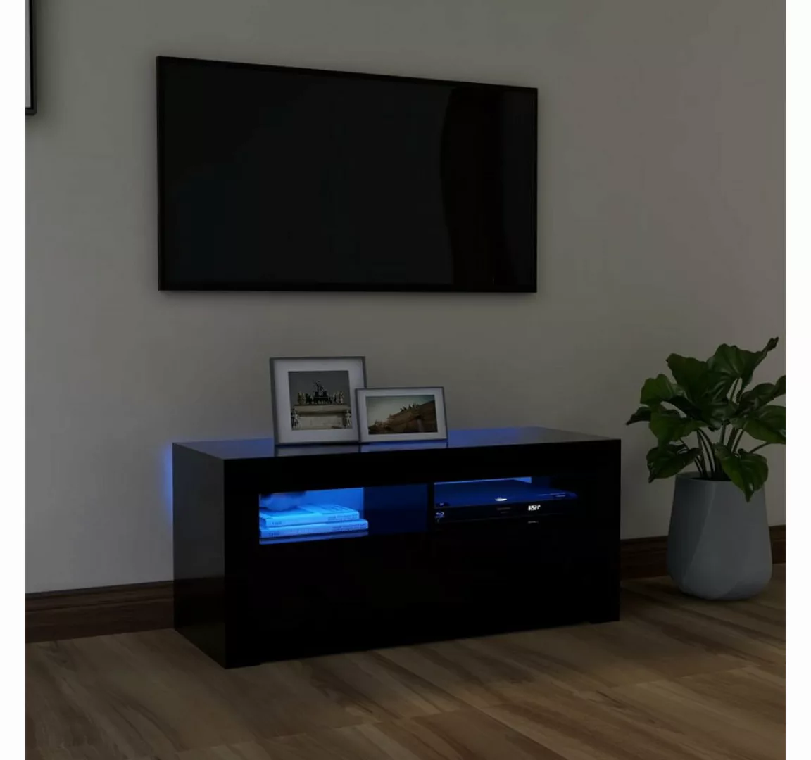 vidaXL TV-Schrank TV-Schrank mit LED Leuchten Schwarz 90x35x40 cm Lowboard günstig online kaufen