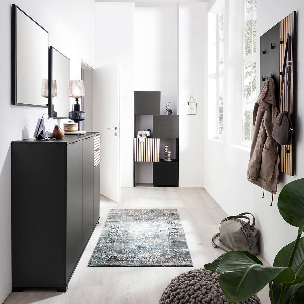 Garderoben Set 5-teilig modern in schwarz matt mit Eiche Natur ALTAMURA-80 günstig online kaufen