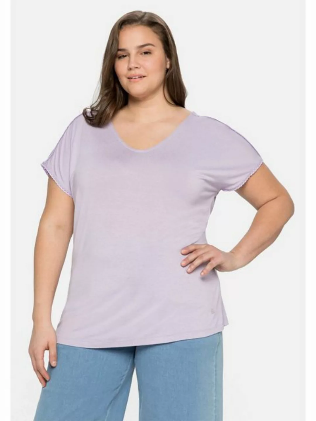 Sheego T-Shirt "Große Größen", mit Spitze an Ärmeln und Schulternaht günstig online kaufen