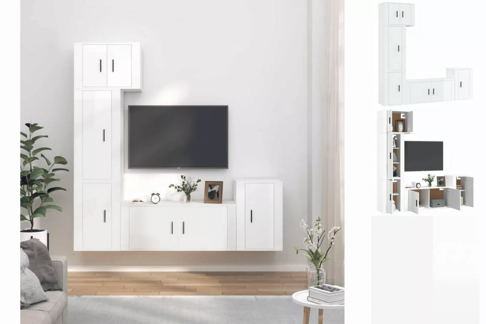 vidaXL TV-Schrank 5-tlg TV-Schrank-Set Hochglanz-Weiß Spanplatte günstig online kaufen