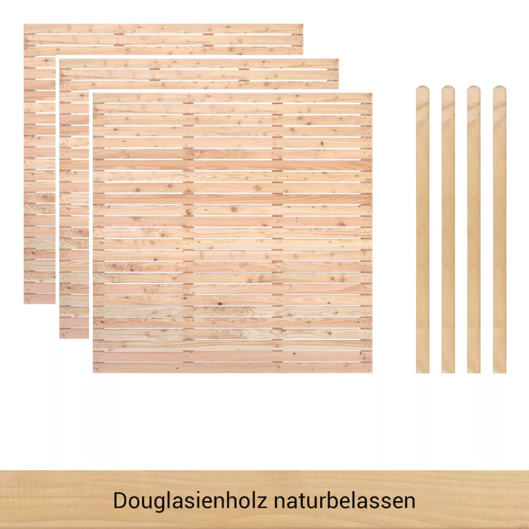 BM Massivholz Zaun "Kurt Set 3", 3 Zaunelemente 180 x 180cm, 4 Pfosten, Kop günstig online kaufen