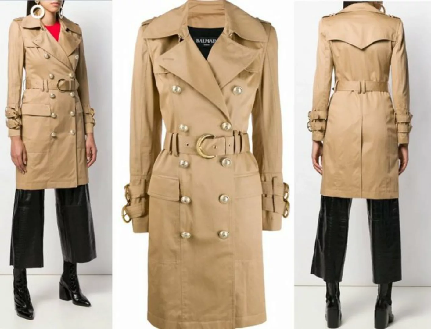 Balmain Trenchcoat Balmain Double-Breasted Golden Button Belted Trench Coat günstig online kaufen