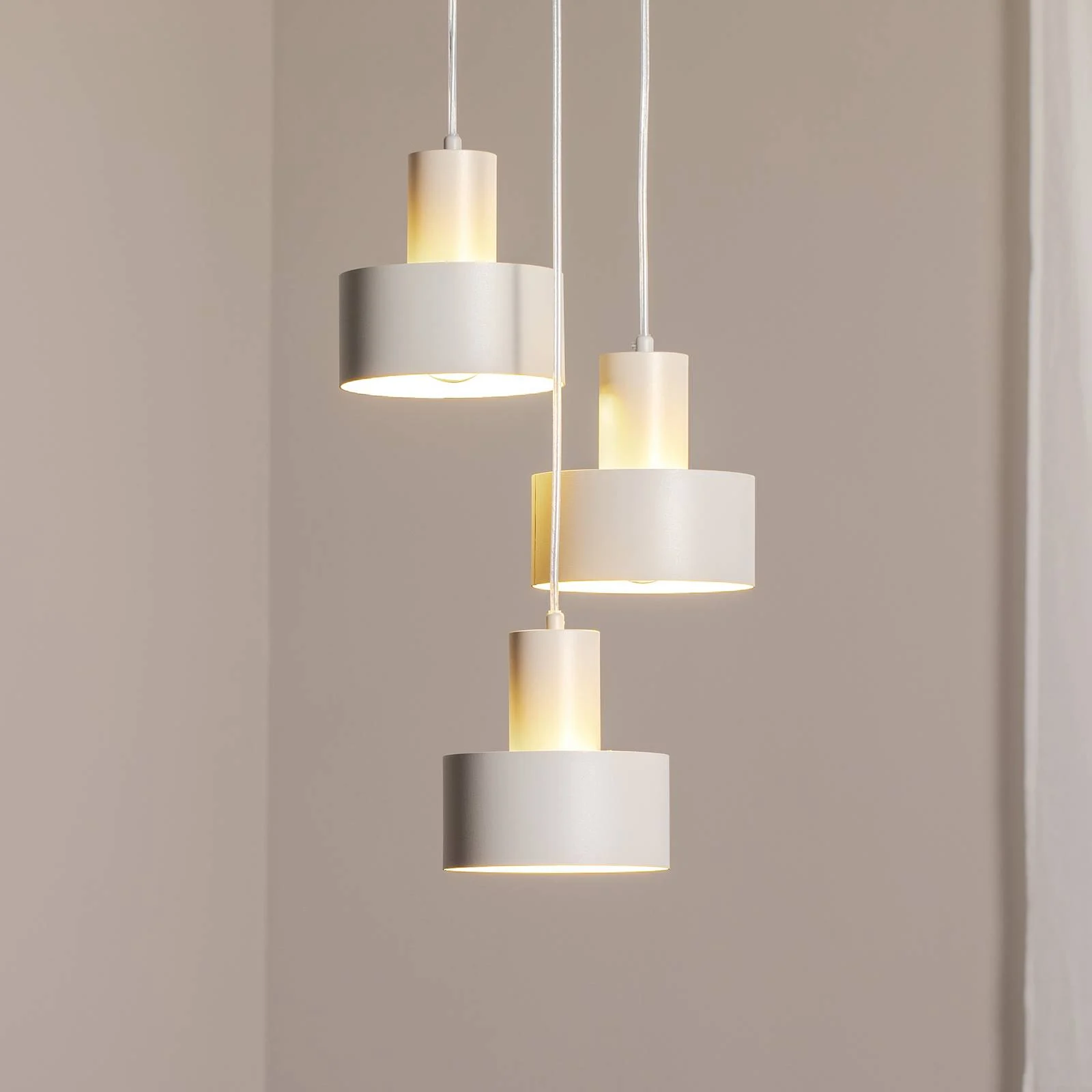 Hängeleuchte Rif 3, taupe, rund, 3-flammig, Ø 33 cm, Stahl günstig online kaufen