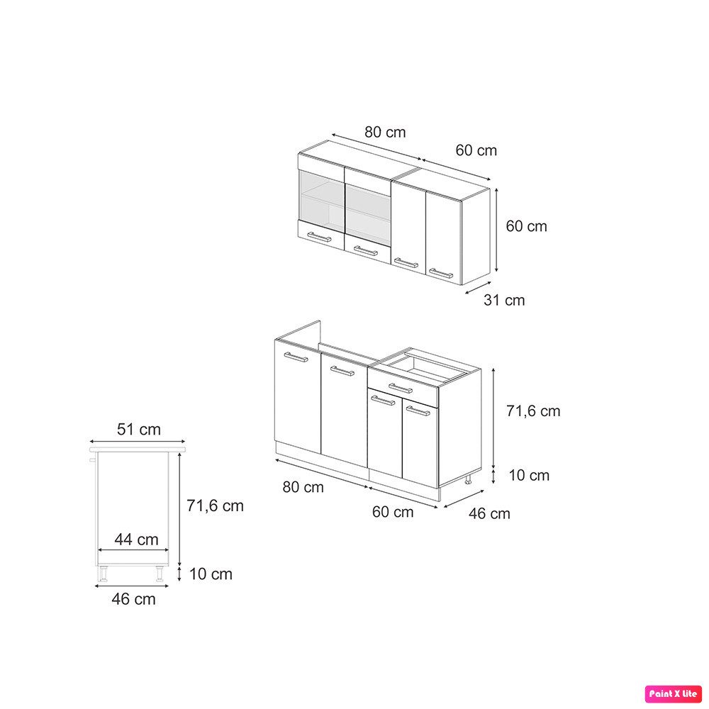Vicco Küchenzeile R-Line, Goldkraft Eiche/Weiß/Weiß, 140 günstig online kaufen