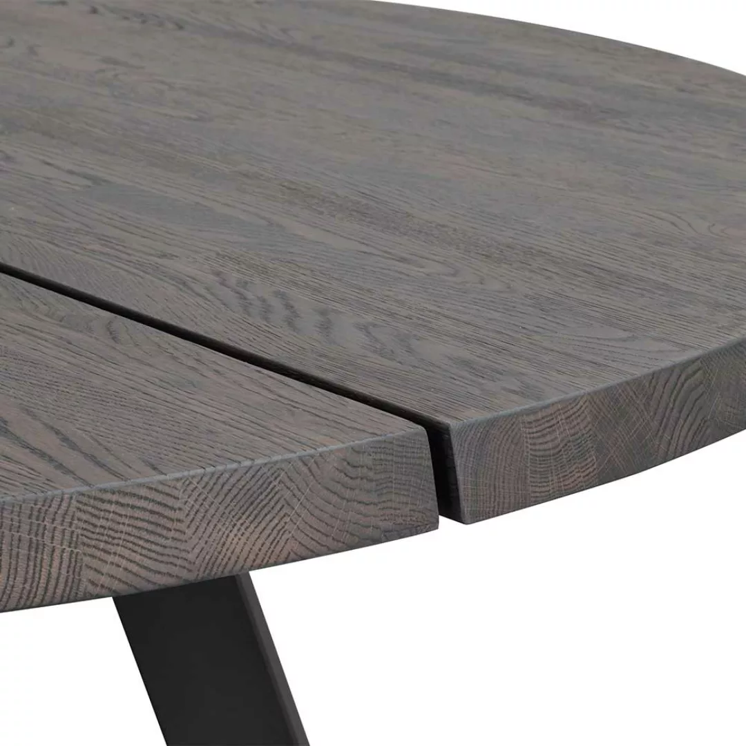 Runder Holztisch mit Esche Rauchfarben Tischplatte Vierfußgestell günstig online kaufen
