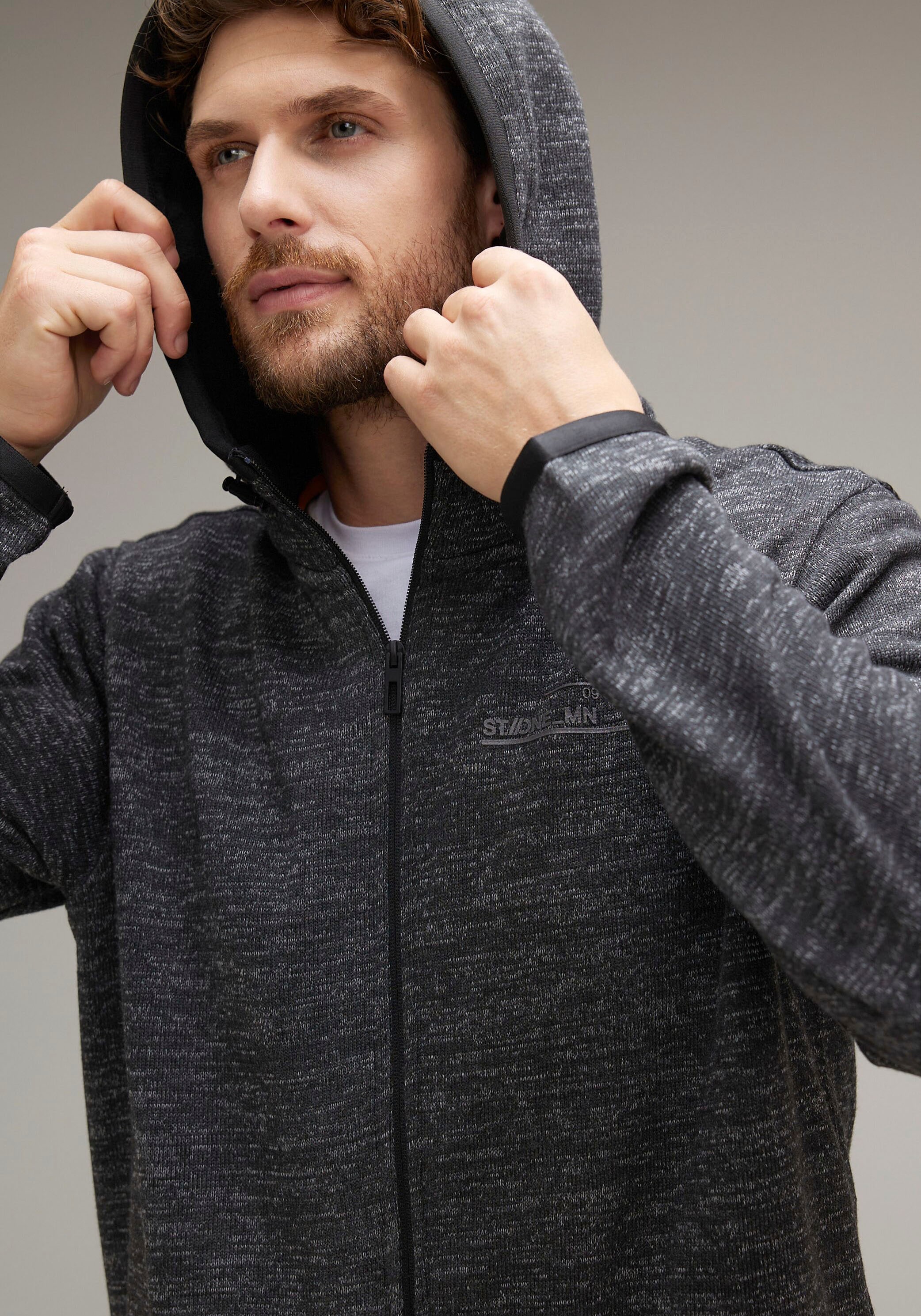 STREET ONE MEN Kapuzensweatjacke, in melierter Optik günstig online kaufen